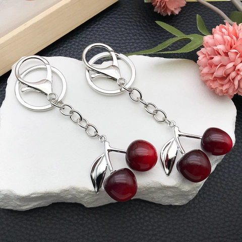 Schattige Creatieve Kers Hars Sleutelhanger Hanger Voor Tas Verloop Fruitvorm Zinklegering Sleutelring Sieraden Cadeau Voor Dames
