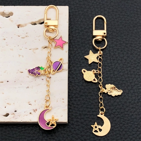 Portachiavi in Lega di Zinco Smaltato a Cartone Animato Con Ciondoli a Stella Luna Cuore Farfalla Placcato Oro Pendente Borsa Donna Regalo