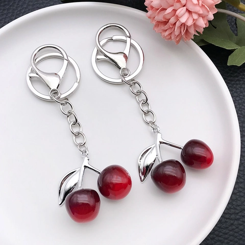 Schattige Creatieve Kers Hars Sleutelhanger Hanger Voor Tas Verloop Fruitvorm Zinklegering Sleutelring Sieraden Cadeau Voor Dames