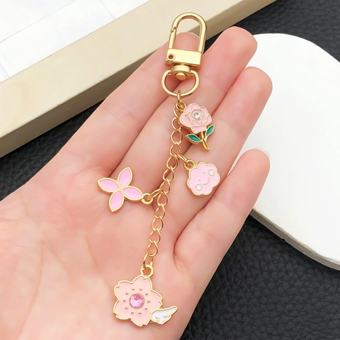 Simpatico Portachiavi in Lega di Zinco Smaltato a Forma di Rosa e Sakura Rosa Blu Viola Ciondolo con Strass per Borsa Gioielli da Donna