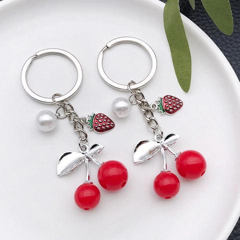 Kreativer Frucht Kirsche Erdbeere Künstliche Perle Schlüsselanhänger Harz Simulation Taschenanhänger Schmuck Geschenk Für Damen