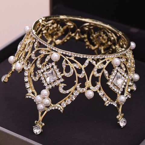 Barock Brautkrone Legierung Strass Prinzessin Tiara Mit Künstlicher Künstliche Perle Vintage Hochzeit Haarschmuck Für Damen Gold Silber