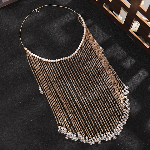 Rideau de Visage à Gland de Style Chinois Vintage Avec Künstliche Perles Et Chaînes En Alliage Pendentifs Goutte d'Eau Pour Mariage Hanfu