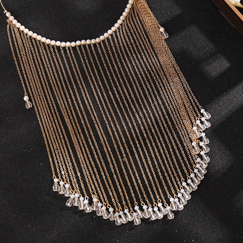Rideau de Visage à Gland de Style Chinois Vintage Avec Künstliche Perles Et Chaînes En Alliage Pendentifs Goutte d'Eau Pour Mariage Hanfu