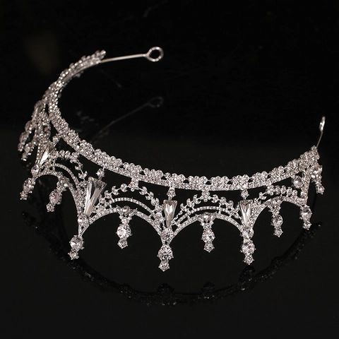 Elegant Rhinestone Bridal Crown Alloy Silver Color Pageant Tiara For Wedding Prom Birthday Party Women Hair Accessories