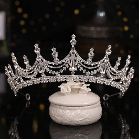 Elegant Rhinestone Bridal Crown Alloy Silver Color Pageant Tiara For Wedding Prom Birthday Party Women Hair Accessories