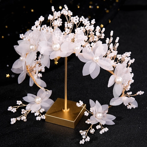 Cerchietto a Fiori in Rete Bianca Principessa Francese Con Orecchini Fatto a Mano Perle Artificiali Strass Cerchietto Sposa Accessori Gioielli Matrimonio Donna