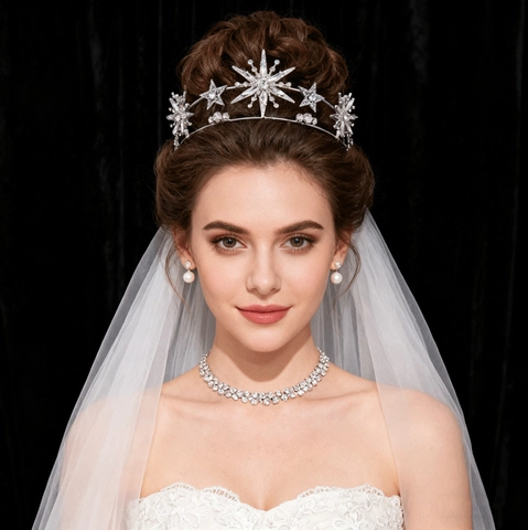Luxueuse Couronne Étoile à Double Couche Diadème Avec Strass Coiffe Étoilée pour Mariage Fête Accessoires de Photographie Femme