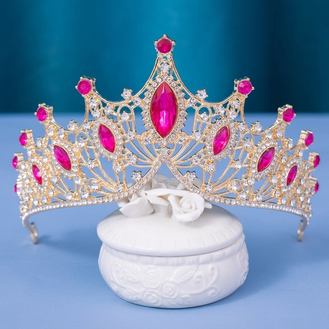 Corona da Sposa Barocca Vintage Oro Argento con Strass Tiara per Donna Matrimonio Compleanno Festa Accessori per Capelli Gioielli