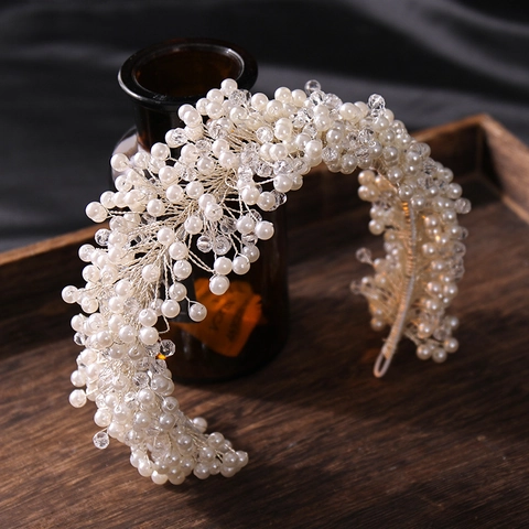 Lussuoso Cerchietto da Sposa con Perle Artificiali e Cristalli Intrecciato a Mano per Matrimonio Festa Copricapo Elegante Accessori Capelli Donna