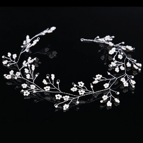 Vite per Capelli Sposa Fatta a Mano Filo in Lega d'Argento Perla Artificiale Floreale Fascia per Donna Matrimonio Festa Copricapo Elegante