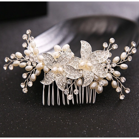 Peine De Cabello De Novia Elegante Para Boda Tocado De Flores De Aleación Con Diamante De Imitación Y Perla Artificial Joyas Para El Cabello Hechas A Mano