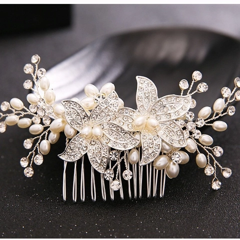 Peine De Cabello De Novia Elegante Para Boda Tocado De Flores De Aleación Con Diamante De Imitación Y Perla Artificial Joyas Para El Cabello Hechas A Mano