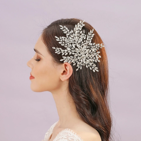 Fascia per Capelli Sposa in Strass Fatta a Mano con Fiori di Foglia Accessorio Capelli per Matrimonio Festa Oro Argento Donna