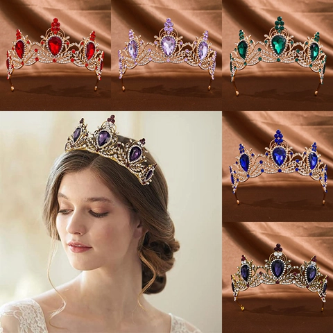 Tiara de Corona de Novia Vintage Barroca Para Boda Tocado de Aleación de Lujo Strass Cristal Para Mujer Fiesta Joyería para el Cabello