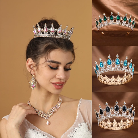 Baroque Style Alloy Rhinestone Crown For Women Wedding Pageant Party Vintage Tiara Headpiece Hair Accessories