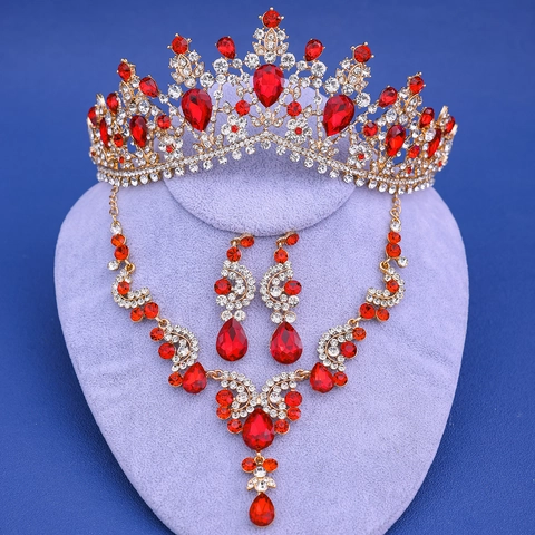Parure de Bijoux de Mariage de Luxe en Alliage de Strass Avec Diadème Collier Boucles d'Oreilles Pour Mariage Fête