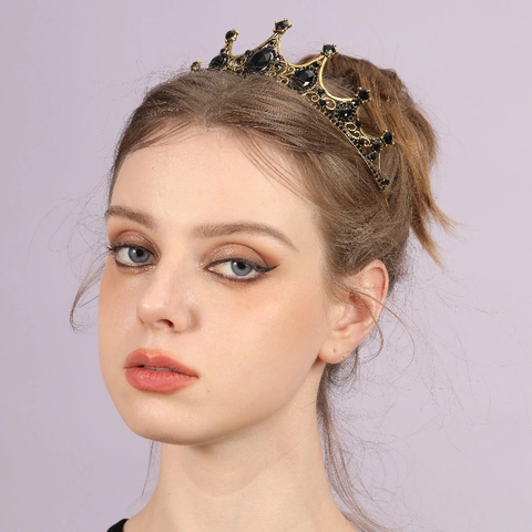 Couronne Diadème Baroque Vintage pour Femmes Alliage Or Argent Strass Accessoire de Tête Mariée pour Mariage Fête Anniversaire Bijoux