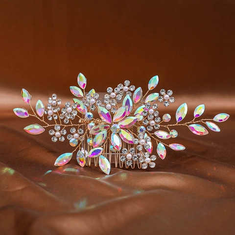 Handmade Bridal Hair Comb Rhinestone Artificial Pearl Hair Band Wedding Banquet Flower Leaf Design Luxurious Formal Hair Accessories