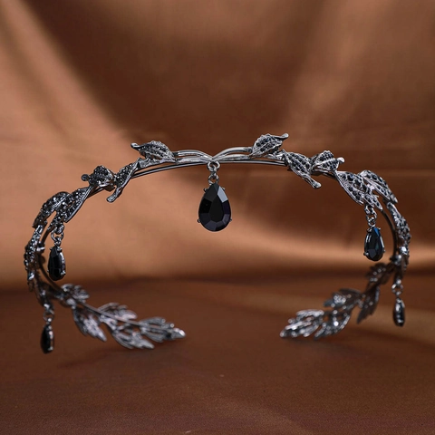 Couronne de Mariée Vintage en Alliage de Strass Forme de Feuille et Branche Avec Pendentif Goutte d'Eau pour Bijoux de Mariage Femme