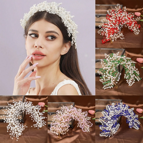 Enredadera de Pelo de Novia Hecha a Mano con Perla Artificial Diamantes de Imitación Diadema Tejida Accesorios de Pelo de Boda Mujer