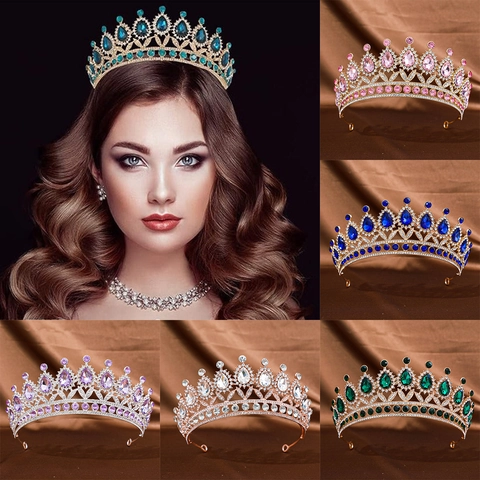 Barock Luxus Legierung Tropfenform Strass Krone Tiara Für Damen Hochzeit Party Braut Haarschmuck Vintage Königin Kopfschmuck