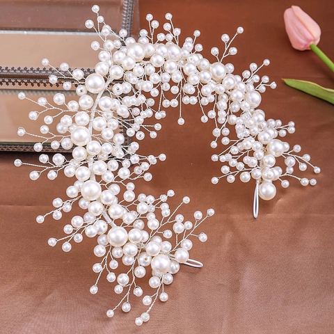Serre-Tête de Mariée Élégant Fait à la Main avec Perles Artificielles Fil d'Argent Enroulé Accessoires de Coiffure Mariage Femme