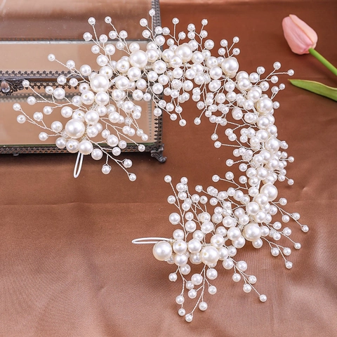 Serre-Tête de Mariée Élégant Fait à la Main avec Perles Artificielles Fil d'Argent Enroulé Accessoires de Coiffure Mariage Femme