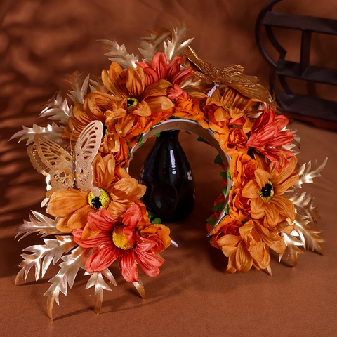 Handmade Vintage Floral Headband Ethnic Style Silk Flower Hair Accessory For Women Hanfu Wedding Party Decorative Headpiece