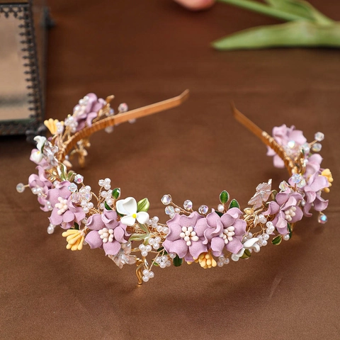 Serre-Tête Floral Fait Main Pour Femmes Alliage Élégant Perle Artificielle Strass Accessoire Cheveux Pour Mariage Bijoux