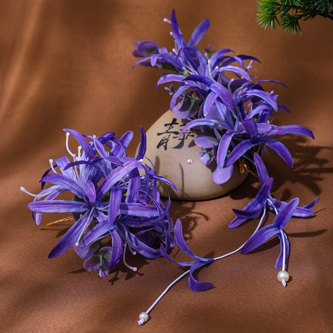 Vintage Handgefertigte Satin Spinnenlilie Blume Haarclip Und Quaste Haarnadel Mit Künstlicher Künstliche Perle Hanfu Kopfschmuck Damen