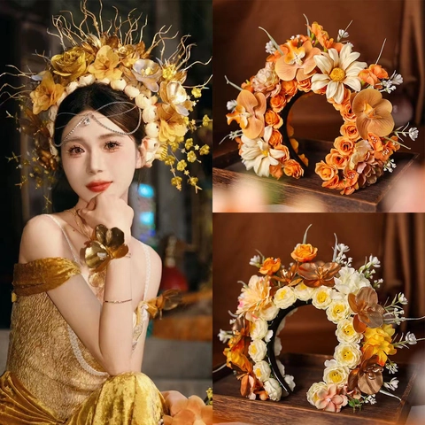 Diadema Floral Vintage Hecha a Mano Estilo Étnico Accesorio para el Cabello de Flores de Seda para Mujer Boda Fiesta Hanfu