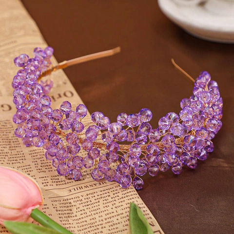Handmade Heavy Bridal Artificial Crystal Beads Headband Woven Mesh Hairband Vintage Wedding Party Headwear Accessory For Women