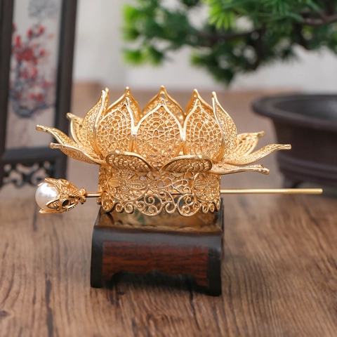 Couronne De Cheveux En Alliage De Lotus Vintage Pour Femmes Style Chinois Ancien Or Argent Ensemble Épingle À Cheveux Mariage Bijoux