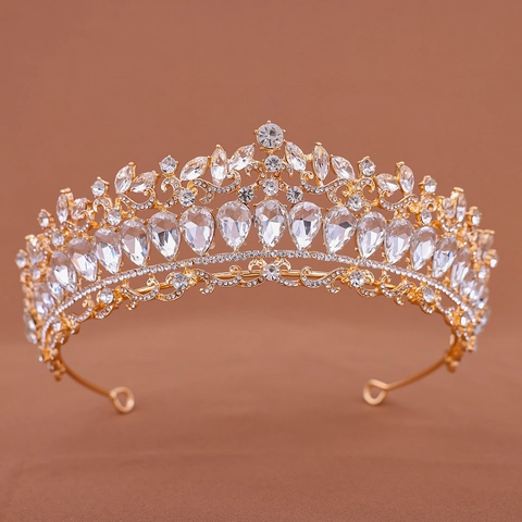 Vintage Legierung Strass Braut Krone Luxus Kristall Wassertropfen Königin Tiara Für Hochzeit Bankett Party Damen Haarschmuck