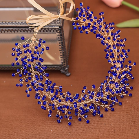 Handgemaakte Kristallen Bruids Hoofdband Voor Vrouwen Bruiloft Feest Elegante Wijnstok Haaraccessoire Met Verstelbaar Satijnen Lint