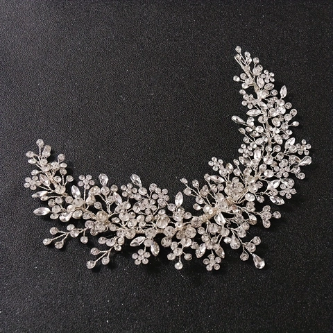 Luxury Handmade Rhinestone Bridal Headband Silver Leaf Vine Hair Accessory For Wedding Party Banquet Women Fashion Jewelry