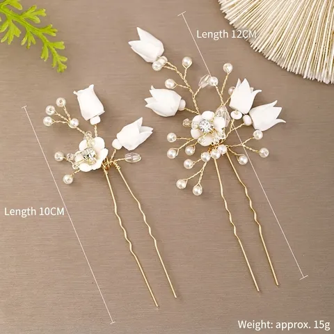 Handgefertigte Legierung Künstliche Perlen Haarnadeln Vintage Polymer Ton Blume U-Form Haarnadeln Eleganter Brautkopfschmuck Für Hochzeit Party Damen Schmuck