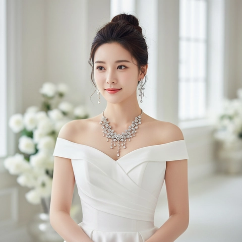 Elegant Alloy Rhinestone Necklace And Earrings Bridal Floral Jewelry Set For Wedding Banquet Party Women Accessory