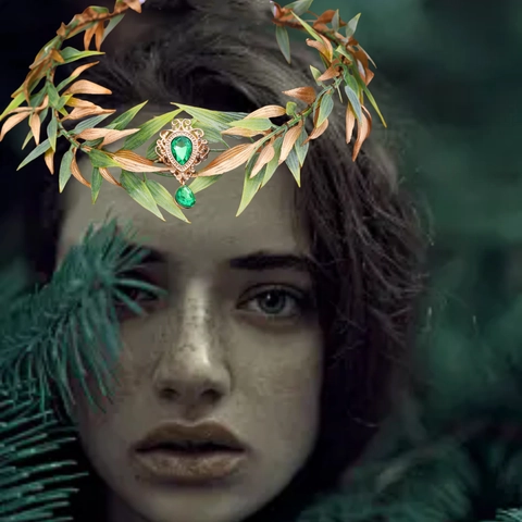 Forest Elf Leaf Crown Headband Vintage Gold Green Rhinestone Pendant Hairband For Women Cosplay Party Wedding Accessories
