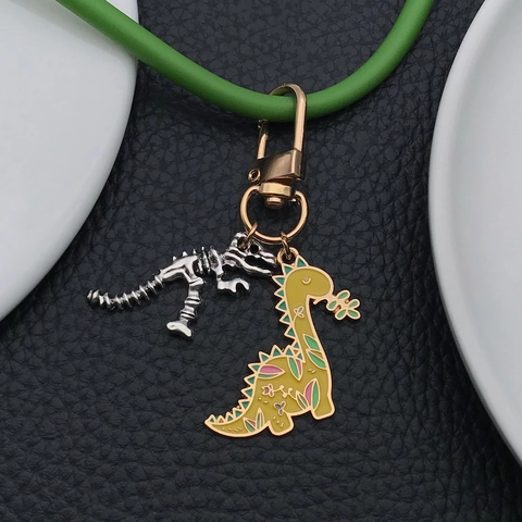 Cartoon Dinosaurier Schlüsselanhänger Zinklegierung Skelett Blume Emaille Anhänger Für Tasche Auto Schlüssel Unisex Kinder Geschenk