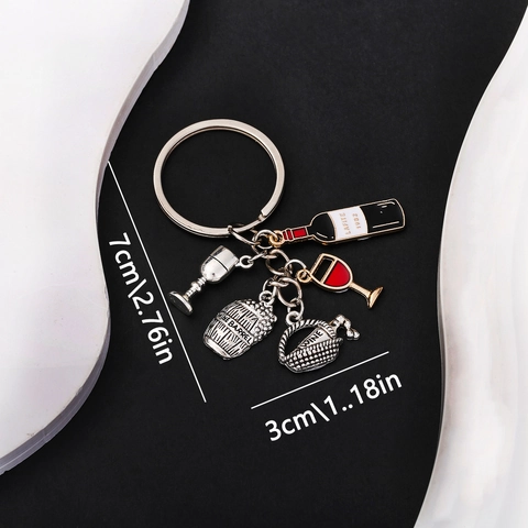 Kreativer Rotweinflaschen Kelch Fass Metall Schlüsselanhänger Emaille Tropföl Zinklegierung Anhänger Tasche Zubehör Geschenk