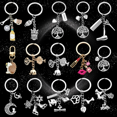 Vintage Zinc Alloy Keychain Pendant Enamel Animal Tree Graduation Family Beer Charm Keychain For Bag Keys Women Men Jewelry