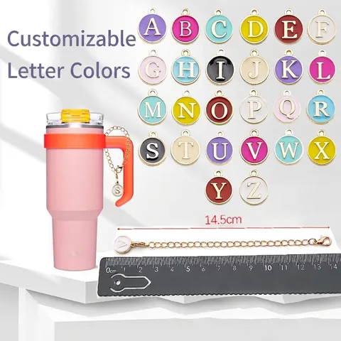 Encanto de Alfabeto de Aleación de Zinc Esmalte Colgante Redondo Con Cierre de Langosta para Taza Stanley Mochila Llavero Joyería