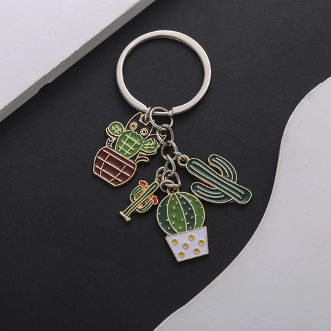 Moderner Emaille Kaktus Katze Schlüsselanhänger Zinklegierung Topfpflanze Anhänger Tasche Charms Kreativer Schlüsselring Für Rucksack Deko Geschenk