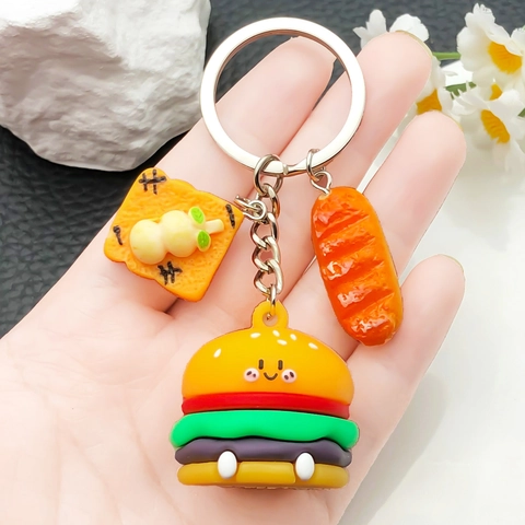 Kreativer Simulations Lebensmittel Schlüsselanhänger Süß PVC Weichgummi Burger Brot Hotdog Schlüsselring Rucksack Anhänger