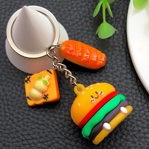 Kreativer Simulations Lebensmittel Schlüsselanhänger Süß PVC Weichgummi Burger Brot Hotdog Schlüsselring Rucksack Anhänger