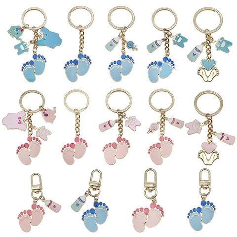 Porte-clés Mignon Empreinte Bébé Biberon Vêtements Alliage Zinc Émail Charme de Sac Pour Fête Nouveau-né Cadeau Porte-clés Métal
