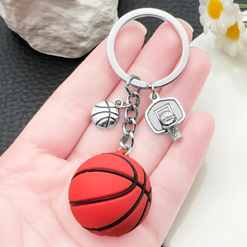 Portachiavi Pallone Basket Rosso in Lega di Zinco con Mini Ciondolo a Canestro Sportivo Pendente per Borsa per Fan Regalo
