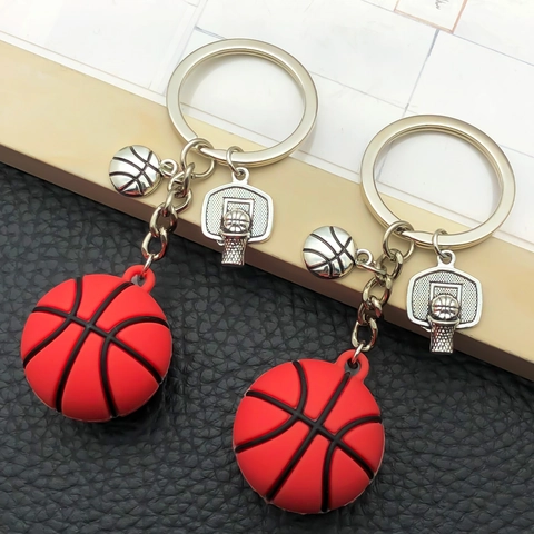 Portachiavi Pallone Basket Rosso in Lega di Zinco con Mini Ciondolo a Canestro Sportivo Pendente per Borsa per Fan Regalo